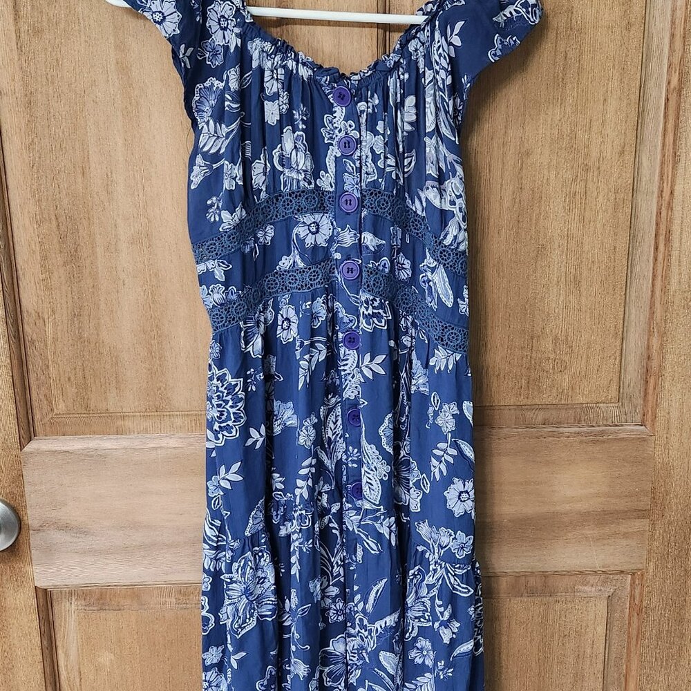 Medium Blue Flowered Western Cotton dress